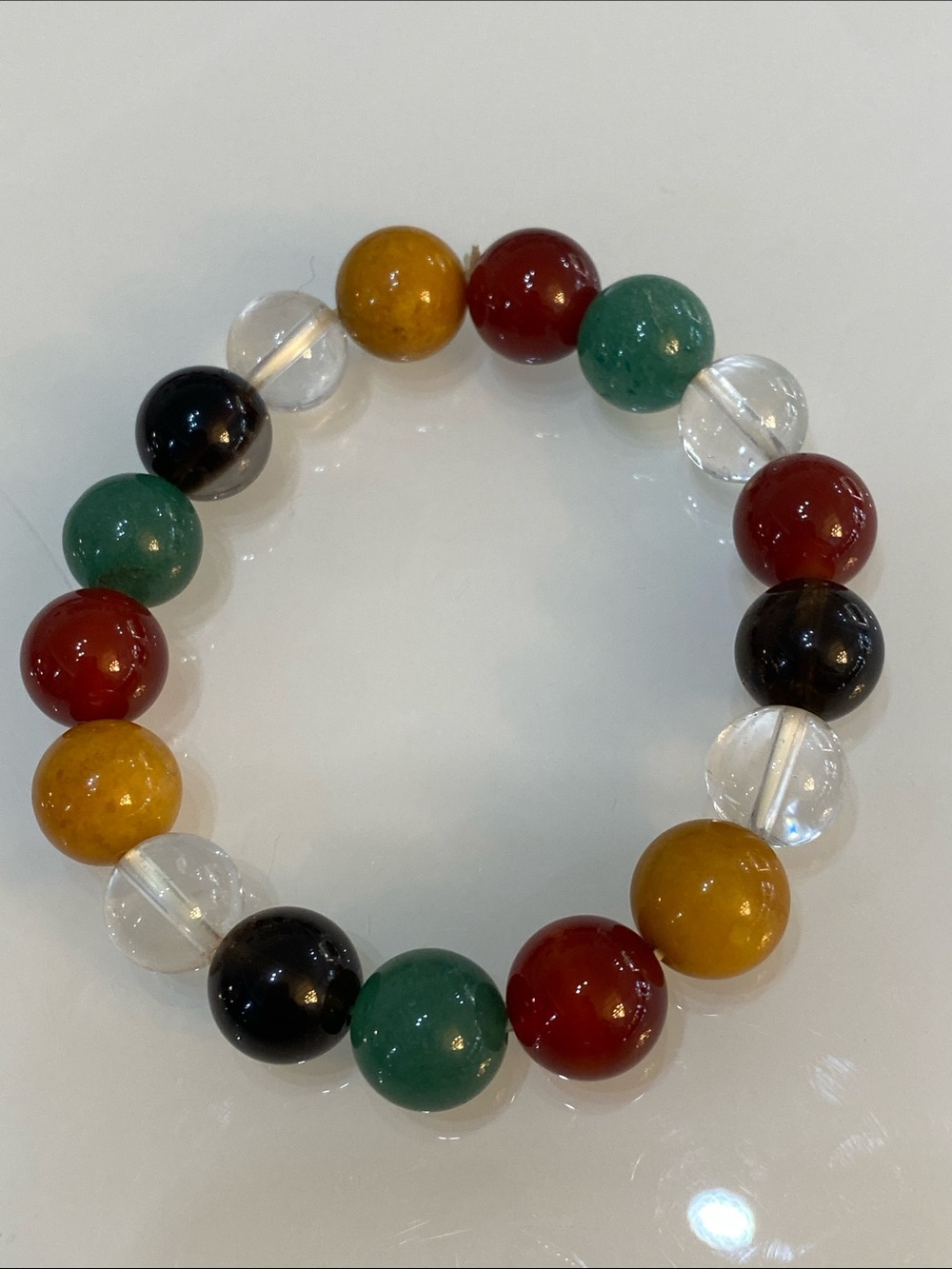 Multicolor Bead Stretch Bracelet - Red, Green, Yellow, Black, Clear
